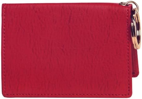 Folding ID RED Small Leather Bifold ID Card Holder Wallet with Keychain for Men + Women