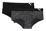 Puma Women's 2-Pack Seamless Super Soft Sport Stretch Hipster Panty, Black, Medium