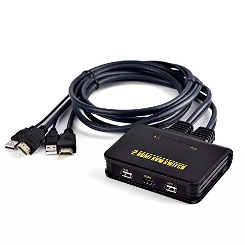 iKKEGOL 2 Port USB HDMI KVM Switch Switcher Build in Cable for 2 PC Share HDTV Monitor Keyboard Mouse Sharing - Thumbnail 5