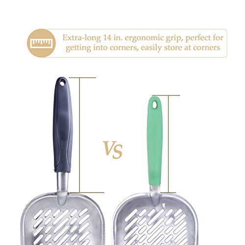 CO-Z Cat Litter Scoop Solid Aluminum Alloy Sifter Deep Shovel with Flexible Long Handle (Blue)