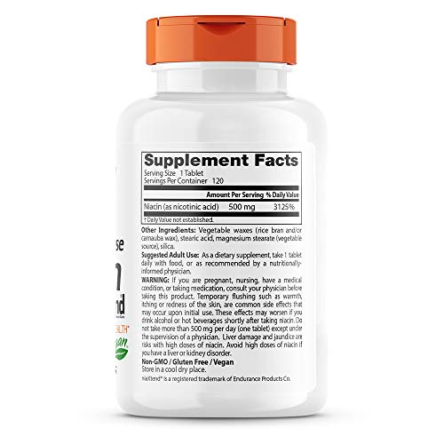 Doctor's Best TimeRelease Niacin with niaxtend NonGMO Vegan Gluten Free 500 mg Tablets, 120 Count - Image 2
