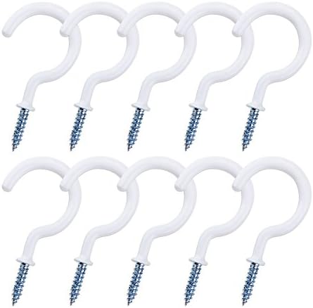 Kbnian 10 Pcs 2 Inches Ceiling Hook Cup Hook Holder for Bath Kitchen Garage White Wall Hook Use for Indoor and Outdoor