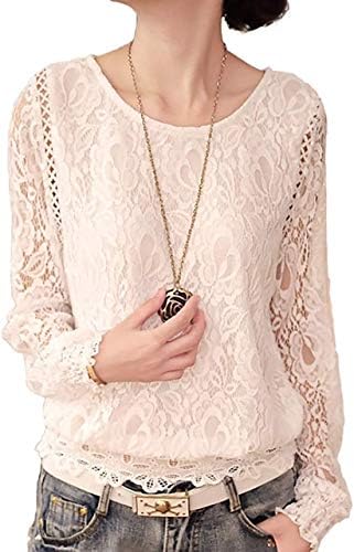 James Square Women’s Elegant All Lace Blouse, Round Neck, Long Sleeve