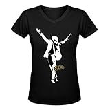 Women's Michael Jackson Vintage Slim Fit V-neck T-shirt M Black