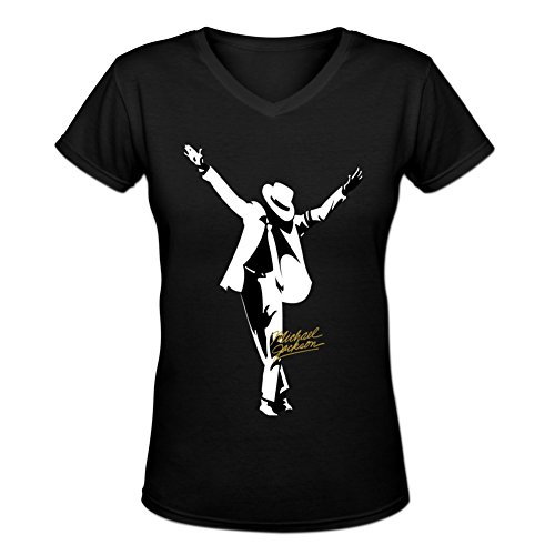 Women's Michael Jackson Vintage Slim Fit V-neck T-shirt M Black