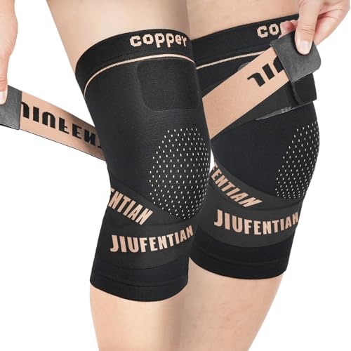 JIUFENTIAN Knee Support for Women and Men with Strap (2pack) Copper Knee Brace for Women Arthritis Pain-Knee Sleeves for Working Out,Running and Knee Pain Relief(Large)