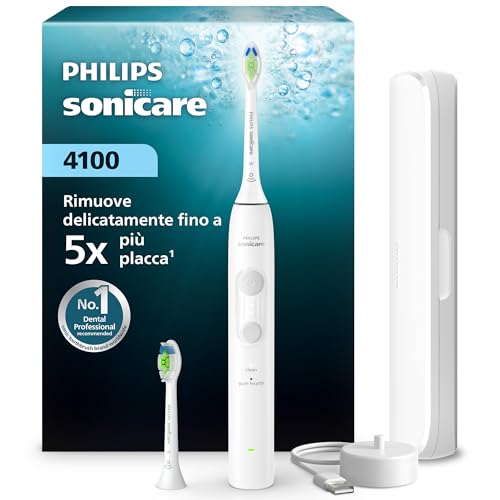 Philips Sonicare 4100 Electric Toothbrush, spazzolino sonico con due modalità, sensore di pressione e timer, Malibu Blue Prismatic, modello HX3689/42, Sonicare 4100, Blu