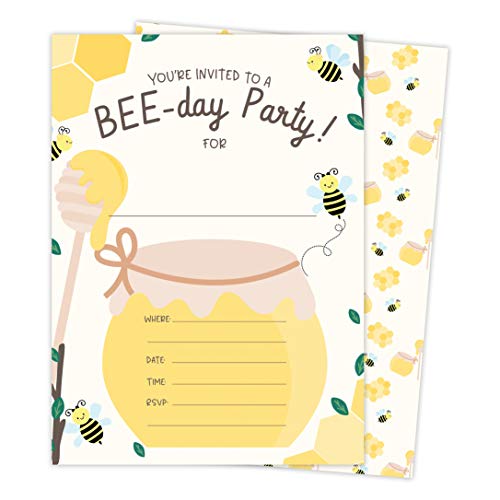 Bumble Bee 2 Happy Birthday Invitations Invite Cards (25 Count) With Envelopes & Seal Stickers Vinyl Boys Girls Kids Party