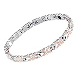 Magnetic Therapy Bracelet for Women 4 Element Stainless Steel Health Wristband Silver and Rose Gold Adjustable for Arthritis and Carpal Tunnel Pain Relief with 3000 Gauss Magnets for Health Care