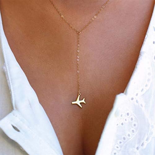 NYAOLE Exquisite Airplane Pendant Chain Necklace, Tiny Plane Model Long Necklace Jewelry Women Accessory Gift,Gold Color