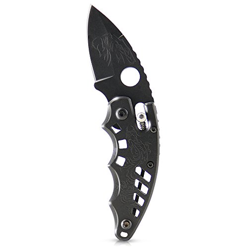 B BELK Cutey Series, 1.7-IN Blade Pocket Folding Knife with [Disguiser] Stainless Coating + 4 Finger Grooves + Lanyard Hole/Key Chain Hanging (Black)