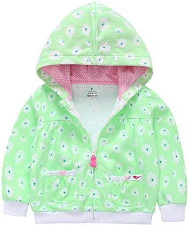 Foutou Toddler Baby Girls Outerwear Long Sleeve Zipper Floral Print Hooded Coat Spring (9M (80), Green)