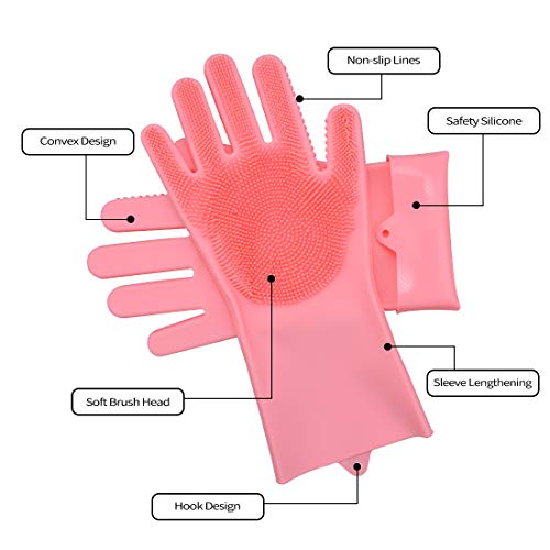 UPGRADE Large Magic Saksak Silicone Gloves, SJ Silicone Cleaning Gloves for Kitchen Bathroom Cleaning, Pet Hair Care, Car Washing (1 Pair, Pink) - Thumbnail 3