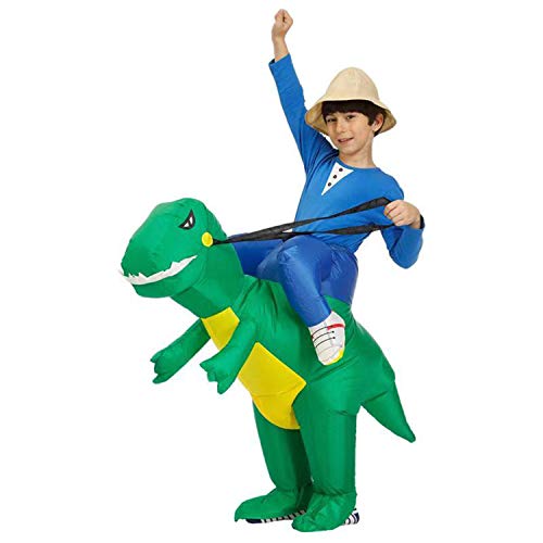 Inflatable Dinosaur T-Rex Costume Fancy Dress Halloween Blow up Costumes Adult/Kids (Green Dinosaur Child)