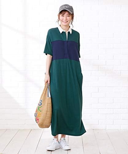 Amazon Co Jp Nissen ニッセン ワンピース チュニック カジュアル マタニティウェア 授乳服 産前 産後 授乳服 マタニティ 半袖衿付配色マキシ丈ワンピース グリーン マタニティ3l 服 ファッション小物
