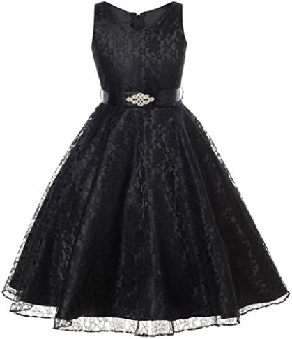 Hblld Lace V-Neck Flower Princess Girl Dress Size 16 Black