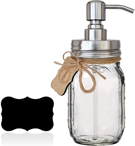 Mason Jar Soap Dispenser - Glass Mason Jar with Stainless Steel Pump Set for Kitchen Countertop, Bathroom Sink, Hand Soap, Dish Soap, Lotion, Oils - Premium Home Quality (16oz, Rustproof Silver Pump)