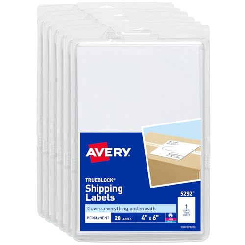 Avery® Shipping Labels with TrueBlock® Technology, 4" x 6", White, Permanent, 6…