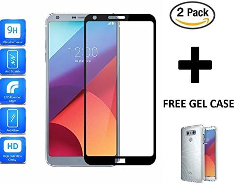 Screenzies [2 PACK] LG G6 Full Cover Tempered Glass Screen Protector (Black or White) with FREE Gel Case offering 360 Degree Complete Protection - Anti Fingerprint - Anti Dust - 9H Hardness (Black)