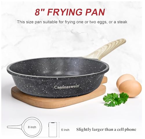 Caannasweis Nonstick Frying Pan Kitchen Granite Skillet, Non Stick Omelette Frying Pans, Omelet Egg Pan, Stone Cookware Chef's Pan, Induction Compatible, PFOA Free Pans for Cooking Gift 20CM
