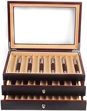 3層木製ペンディスプレイボックス 34ペンオーガナイザーボックス ペンディスプレイケース ストレージボックス トップガラスウィンドウペン 万年筆 コレクション ディスプレイケース ブラック