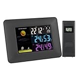 Wosports Weather Station Wireless Digital Color Forecast Remote Sensor Indoor Outdoor Temperature Humidity Monitor Alarm Clock with LED Backlight Multi Function( Black)