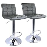 Leopard Adjustable Bar Stools Square Back, PU Leather Padded with Back, Set of 2 (Grey)