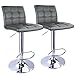 Leopard Adjustable Leather Bar Stools Square Back,PU Leather Padded with Back, Set of 2 (Grey)