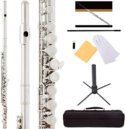 Mendini By Cecilio Premium Grade Silver Closed Hole ファッション通販 C Flute With Warranty 並行輸入 Mfe Js Sd Pb 141 Book Case Deluxe Stand And