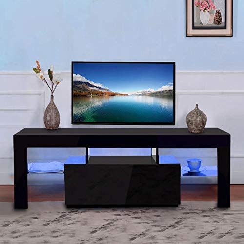 Ssline Modern Tv Stand With Led Light Wood Television Stand Media Storage Console Cabinet With Drawer And Shelves Entertainment Center Living Room
