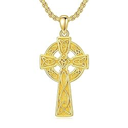 PDTJMTG Irish Cross Necklace for Men Sterling