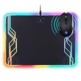 ENHANCE PowerUP Wireless Charging LED Mouse Pad + Gaming Mouse Bundle - Hard Mat with Custom Lighting & Programmable RGB Mouse - Compatible with Qi Wireless Enabled Devices