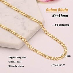 Aobei Pearl 4mm Cuban Chain Link Necklace 18k Gold