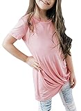 Blibea Girls Casual Loose Short Sleeve Knot Front Tops Tee Shirts Size 4-13