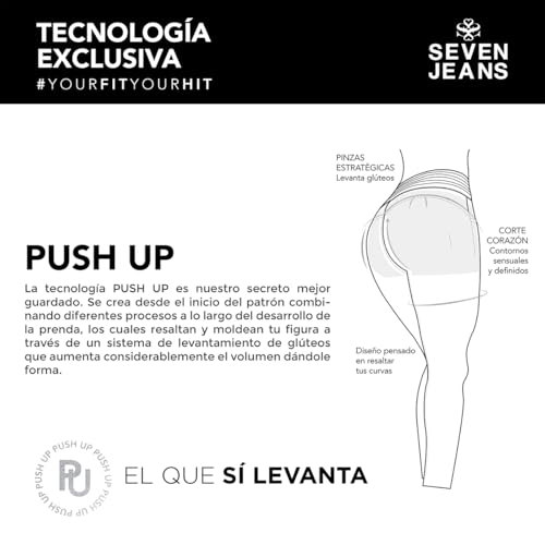 Seven Jeans Pantalón de Mezclilla para Mujer, Skinny Push Up, Cintura Alta, Pretina Ancha, Azul Modelo 1170STMEI