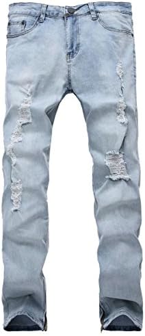 Betusline Men's Vintage Ripped Holes Slim Biker Jeans Denim Pants Trousers Blue