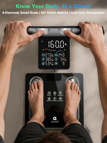 Arboleaf Smart Scale with Handle Display - 8-Electrode Body Pod Fat Scale, 50+ Metrics (BMI, Muscle, Visceral Fat), Bluetooth Scale for Body Weight, Unlimited Users, Home & Gym 400lbs, Black