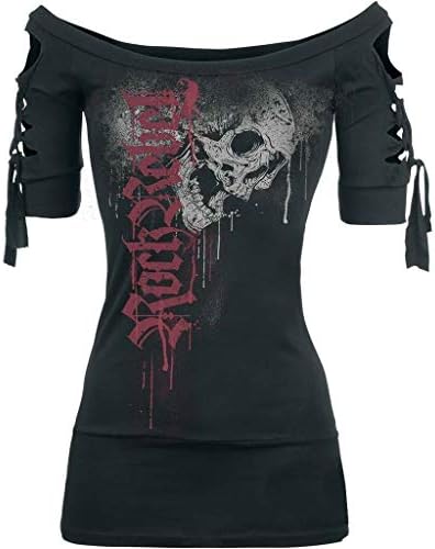 OrchidAmor 2019 Womens Fashion Skull Printed Cool Black T-Shirt Slash Slit Tops Plus Size