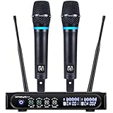 Kithouse S9 UHF Rechargeable Wireless Microphone System Karaoke Microphone Wireless Mic Cordless Dual with Bluetooth Receiver Box + Volume Control ECHO for Karaoke Singing Speech Meeting Church, 200FT