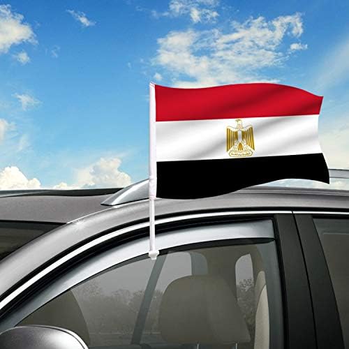 Egypt Car Flag Window Clip Flag 18” X 12” Including Poles for Patriotic, Sports Events, Parades (Premium - Double Side Printing, Pack of 10)