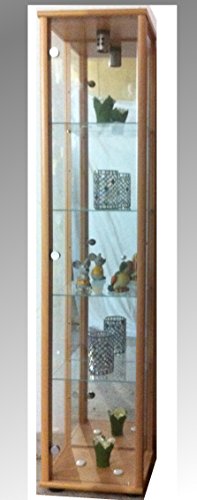 K-Möbel Standvitrine (176x37x33cm) - Made in Germany - Vitrinenschrank Buche mit 4 höhenverstellbaren Glasböden, Spiegel & LED - Glasvitrine Stehend - Vitrine Glas - Display Cabinet – Bild 3