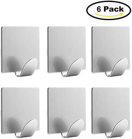Faxier 3 m Self Adhesive Hooks Damage Free Strong Stainless Steel Towel Hanger Holder for Bathroom,Kitchen, Toilet, Bedroom, Living Room, Office (6 PCS), 6PCS, Silver