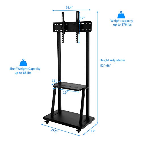 Henf Rolling TV Cart Mobile TV Stand for 40 to 80 inch LCD LED Plasma Flat Panel Screen,Height Adjustable TV Floor Stand Console with Locking Wheels,Max Load 176 Lbs - Thumbnail 5