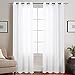 jinchan White Semi Sheer Curtains for Bedroom Casual Weave Linen Look Privacy Semi Sheer White Curtains 63 Inches Long for Living Room 1 Pair