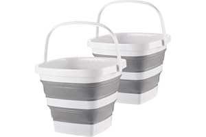 MONOZUKI 2 Pack Collapsible Plastic Bucket with Handle 2.6 Gallon (10L) Each Foldable Rectangular Tub for Cleaning Camping Essentials Space Saving Outdoor Portable Bucket for Camping