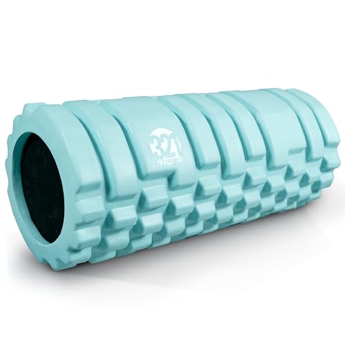 321 STRONG Foam Roller - Extra Firm High Density Deep Tissue Massager with Spinal Channel, for Muscle Massage and Myofascial Trigger Point Release, with 4K eBook - Aqua