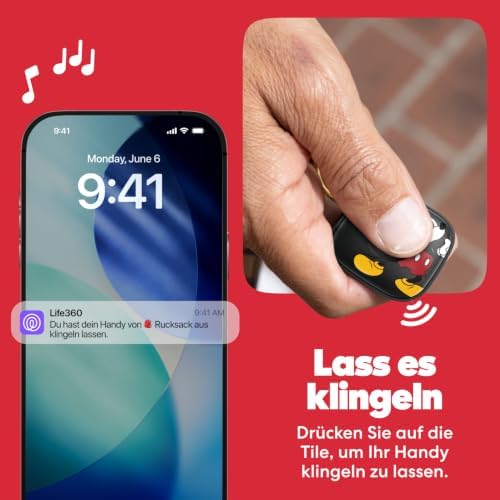 x Disney Tile Starter Pack - Bluetooth-Tracker und Gegenstandfinder für Schlüssel, Geldbörsen und mehr. iOS- & Android-kompatibel. Handy-Finder. 2er-Pack (Schwarz Tile/Slim) - Mickey