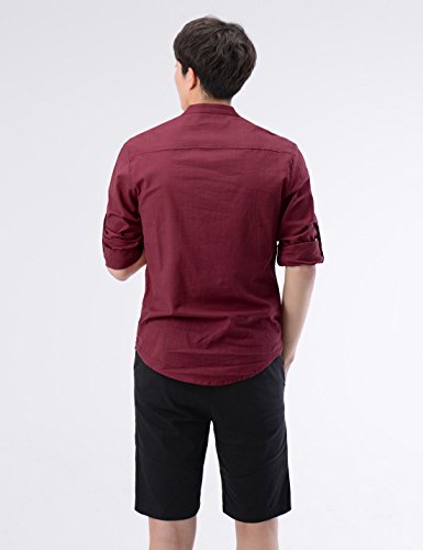 NEARKIN (NKNKN352 Beloved Mens Chinese Zipup Collar Linen Roll Up Shirts Wine US XXL(Tag Size 2XL)
