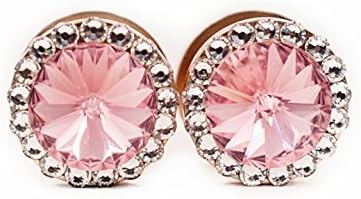 Handmade Light Pink Swarovski Crystal Plugs - 4g, 2g, 0g, 00g, 7/16in, 1/2in, 9/16in