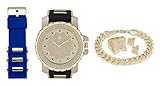 Techno Pave Iced Out Watch + Interchangeable Band + Cuban Bracelet + Iced Out Earrings & Ring [Gift Set]